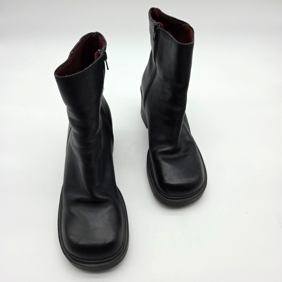 Vintage 90s Cloud 9 Nine West Black Chunky Ankle Boots Size 8.5 9 Side Zip - Picture 2 of 6